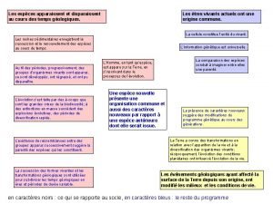 Les espces apparaissent et disparaissent au cours des