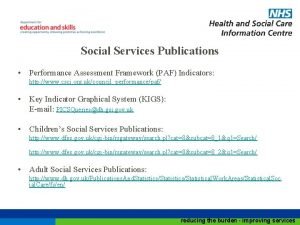 Social Services Publications Performance Assessment Framework PAF Indicators