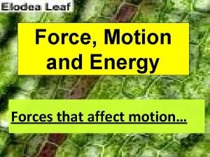 Force Motion and Energy Forces that affect motion