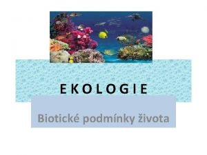 EKOLOGIE Biotick podmnky ivota Biotick podmnky ivota Populace