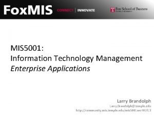 MIS 5001 Information Technology Management Enterprise Applications Larry