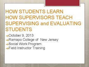 HOW STUDENTS LEARN HOW SUPERVISORS TEACH SUPERVISING and