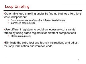 Loop Unrolling Determine loop unrolling useful by finding