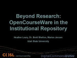 Beyond Research Open Course Ware in the Institutional