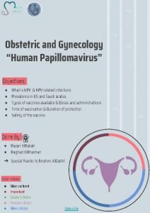 Obstetric and Gynecology Human Papillomavirus Objectives What is