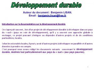 Auteur du document Benjamin LISAN Email benjamin lisanfree