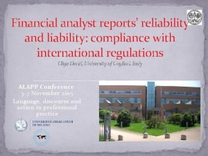 Financial analyst reports reliability and liability compliance with