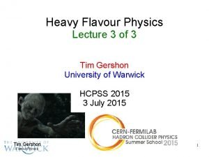 Heavy Flavour Physics Lecture 3 of 3 Tim