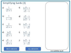 Simplifying Surds 3 a f b g c