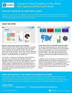 Insurance Fraud Analytics in the Cloud with Saama