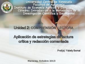 Universidad Central de Venezuela Facultad de Agronoma Instituto