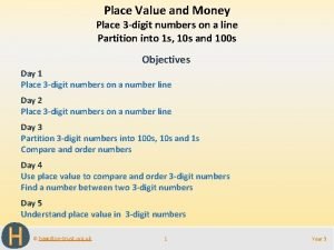 Place Value and Money Place 3 digit numbers