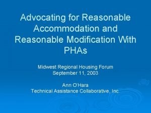 Advocating for Reasonable Accommodation and Reasonable Modification With