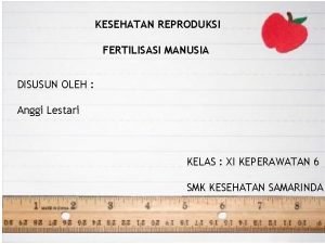 KESEHATAN REPRODUKSI FERTILISASI MANUSIA DISUSUN OLEH Anggi Lestari