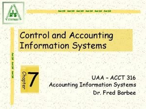 Acct 316 Acct 316 Control and Accounting Information