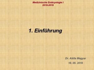 Medizinische Embryologie I 2018 2019 1 Einfhrung Dr