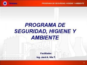 PROGRAMA DE SEGURIDAD HIGIENE Y AMBIENTE Facilitador Ing