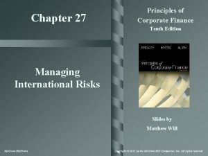 Chapter 27 Principles of Corporate Finance Tenth Edition