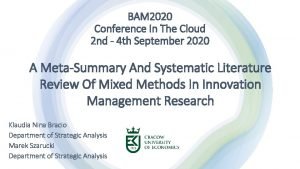 BAM 2020 Conference In The Cloud 2 nd