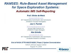 RAMSES RuleBased Asset Management for Space Exploration Systems