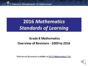 2016 Mathematics Standards of Learning Grade 8 Mathematics