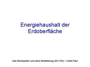 Energiehaushalt der Erdoberflche Das Klimasystem und seine Modellierung