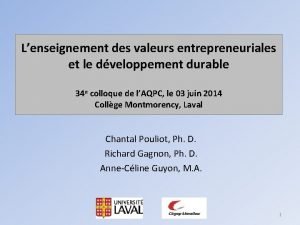 Lenseignement des valeurs entrepreneuriales et le dveloppement durable