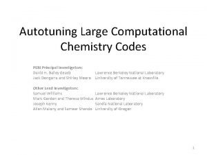 Autotuning Large Computational Chemistry Codes PERI Principal Investigators