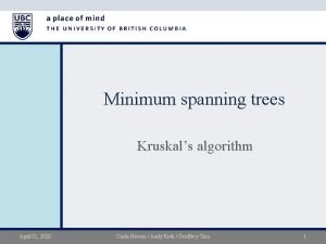Minimum spanning trees Kruskals algorithm April 01 2020