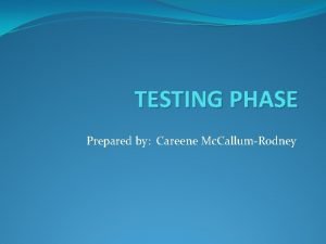 TESTING PHASE Prepared by Careene Mc CallumRodney Introduction