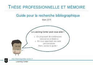 THSE PROFESSIONNELLE ET MMOIRE Guide pour la recherche