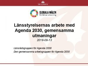 Lnsstyrelsernas arbete med Agenda 2030 gemensamma utmaningar 2018