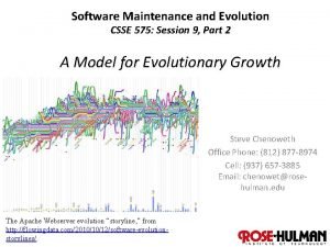 Software Maintenance and Evolution CSSE 575 Session 9