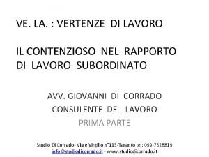 VE LA VERTENZE DI LAVORO IL CONTENZIOSO NEL