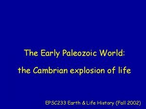 The Early Paleozoic World the Cambrian explosion of