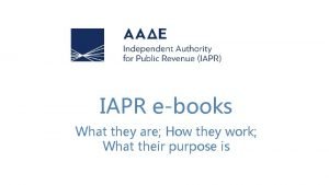 IAPR ebooks What they are How they work