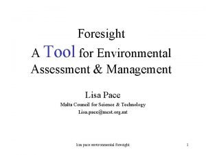 Foresight A Tool for Environmental Assessment Management Lisa