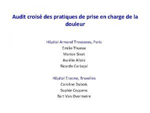 Audit crois des pratiques de prise en charge