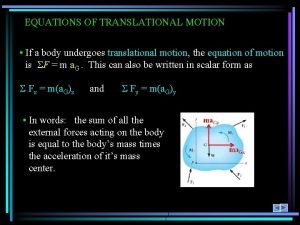 EQUATIONS OF TRANSLATIONAL MOTION If a body undergoes
