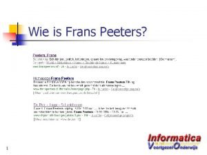 Wie is Frans Peeters 1 Frans Peeters n