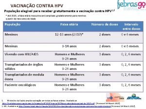 VACINAO CONTRA HPV Populao elegvel para receber gratuitamente