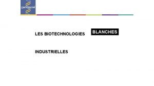 LES BIOTECHNOLOGIES INDUSTRIELLES BLANCHES La diversit des biotechnologies