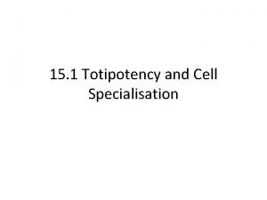 15 1 Totipotency and Cell Specialisation Learning Objectives