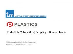 End of Life Vehicle ELV Recycling Bumper Fascia