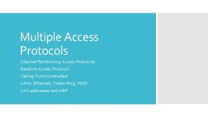 Multiple Access Protocols Channel Partitioning Access Protocols Random