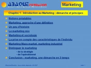 Marketing Chapitre 1 Introduction au Marketing dmarche et