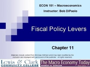 ECON 151 Macroeconomics Instructor Bob Di Paolo Fiscal