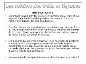 Les mtiers des fruits et lgumes Note pour