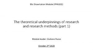 BSc Dissertation Module IPH 6102 The theoretical underpinnings