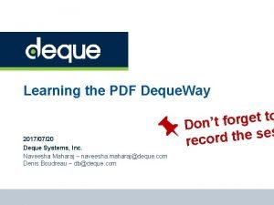 Learning the PDF Deque Way 20170720 Deque Systems